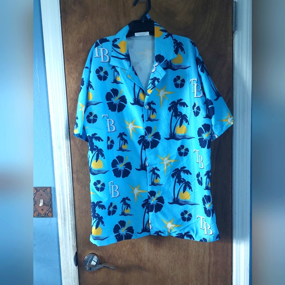 Tampa Bay Rays Blue and Yellow Tropical Print Shirt